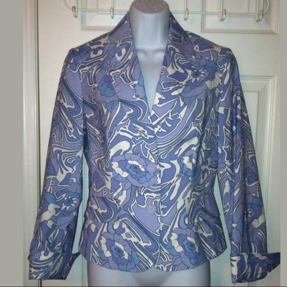 New KENNETH COLE Blue Blazer Floral Jacket Coat Mystic River White Coastal Prep